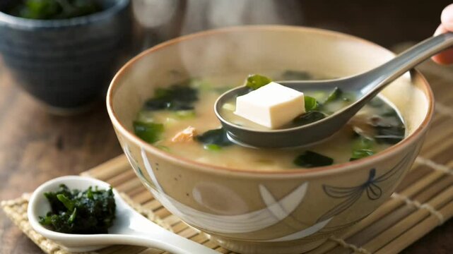 Miso Soup is a soup based on miso that is often served as part of daily food.