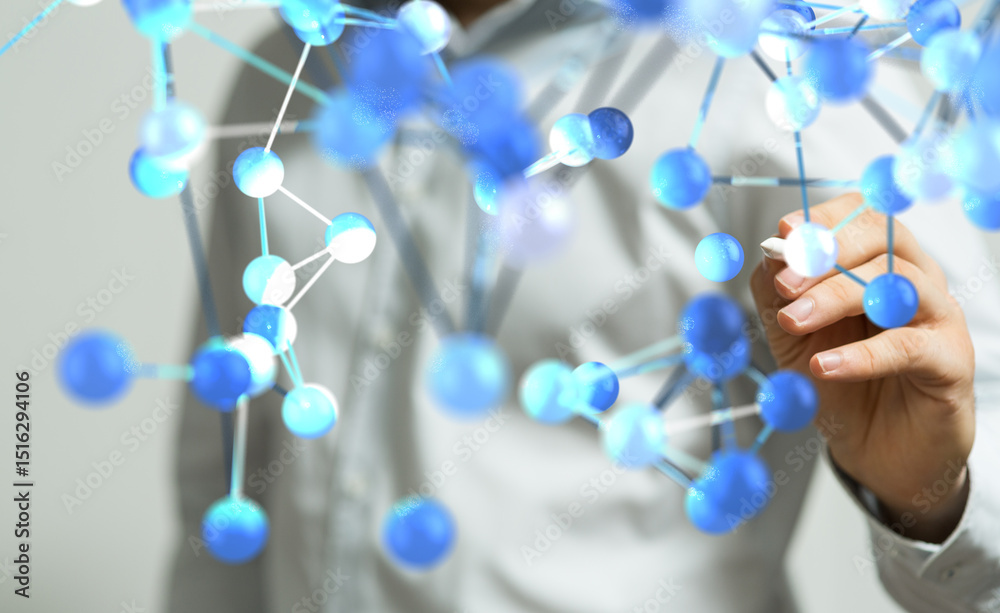 Leinwandbilder abstract image of a scientist interacting with a 3d molecular model.