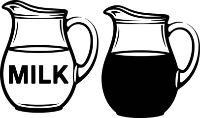 Milk jug and coffee pot black and white illustration