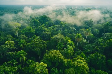 Lush Amazon Rainforest Canopy Vibrant Macaws and Monkeys