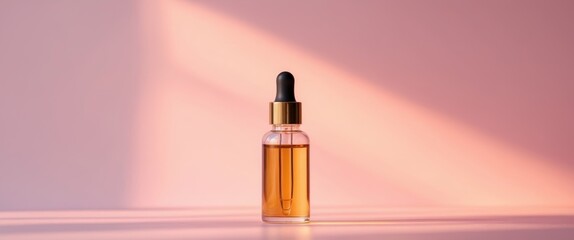 Luxurious Serum Bottle on a Pink Background with Soft Shadows, Beauty and Wellness.