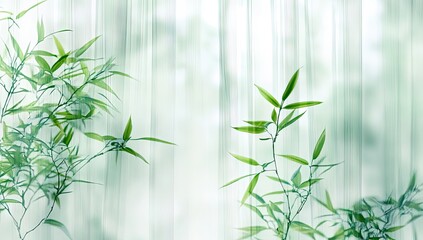 Verdant bamboo behind sheer curtains