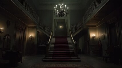 Elegant staircase in a dimly lit historic mansion - Powered by Adobe