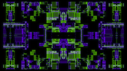 Futuristic Neon Grid Symmetry — Abstract Digital Art Pattern