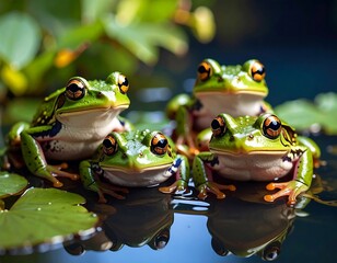 Frogs on lily pads
