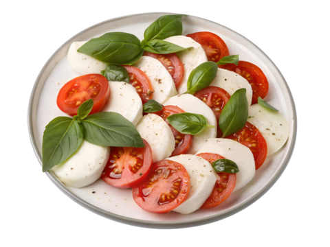 Fresh Caprese Salad with Tomatoes and Basil Isolated on transparent background, Isolated Png file, Cut-out, Isolate Png, No Background, Isolated object
