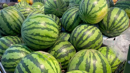 Woman choosing watermelon in grocery store