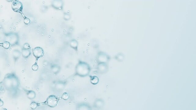 3d Abstract shiny glass molecule structures motion background. Cosmetic collagen serum, essence oil, vitamin, hyaluronic acid for skin care. Healthcare concept loop animation - Powered by Adobe