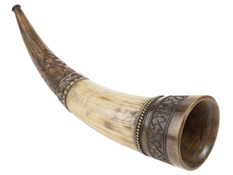 Close-Up of an Ornate Drinking Horn Isolated on transparent background, Isolated Png file, Cut-out, Isolate Png, No Background, Isolated object