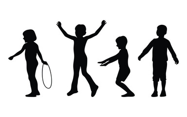Kids playing vector silhouette set