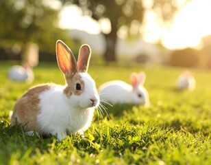 Adorable bunnies in a sunny park