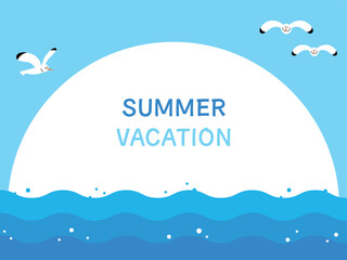 Summer Ocean Wave and Seagull Vector Background