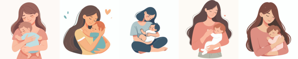 vector of a mother holding her baby