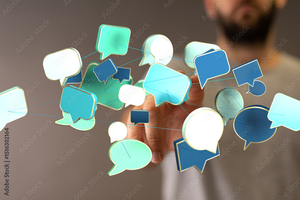 Aufkleber Abstract image of interconnected speech bubbles, representing global communication and networking.