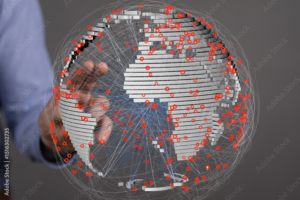 Leinwandbilder Interactive 3D globe showing interconnected data points.  Ideal for technology, global business, and networking concepts.