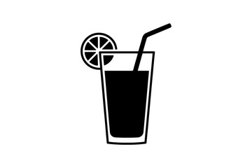 Black silhouette of a drink with lemon and straw
