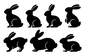 set of rabbits silhouettes
