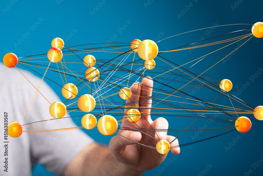 Poster abstract image of a complex network, representing global connections and data flow.