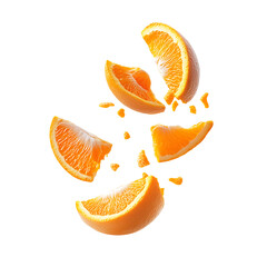 Exploding orange slices isolated on transparent background