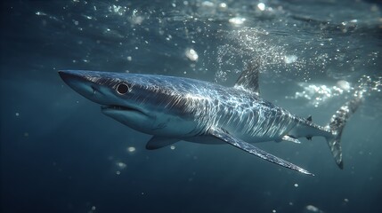 Fototapeta premium Majestic Blue Shark Underwater Graceful Predator of the Deep Ocean