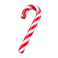 Floating in the air, 3D cartoon candy cane – in dynamic angle view, realistic colors, Isolated on transparent background