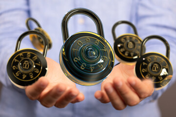 Image of combination locks, symbolizing data protection and online security. Perfect for...