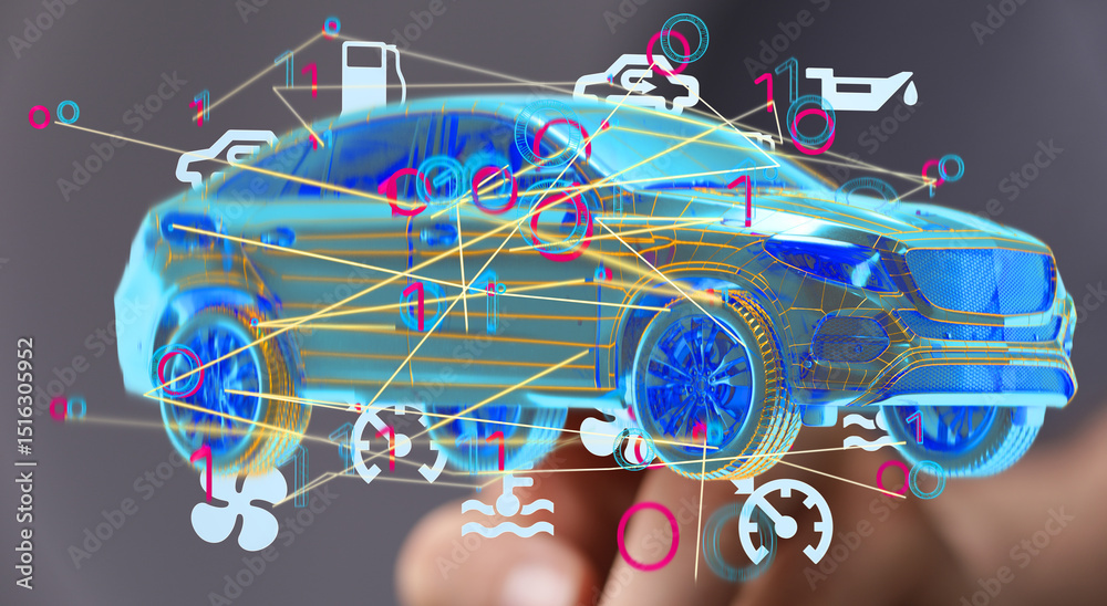 Poster innovative car maintenance. real-time data analysis for efficient repairs.