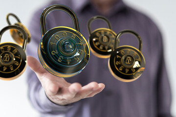 High-quality image of combination locks, ideal for illustrating data security, privacy, and...