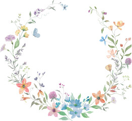 Watercolor floral wreath with cute wildflowers. Hand-drawn floral illustration. Vector EPS.