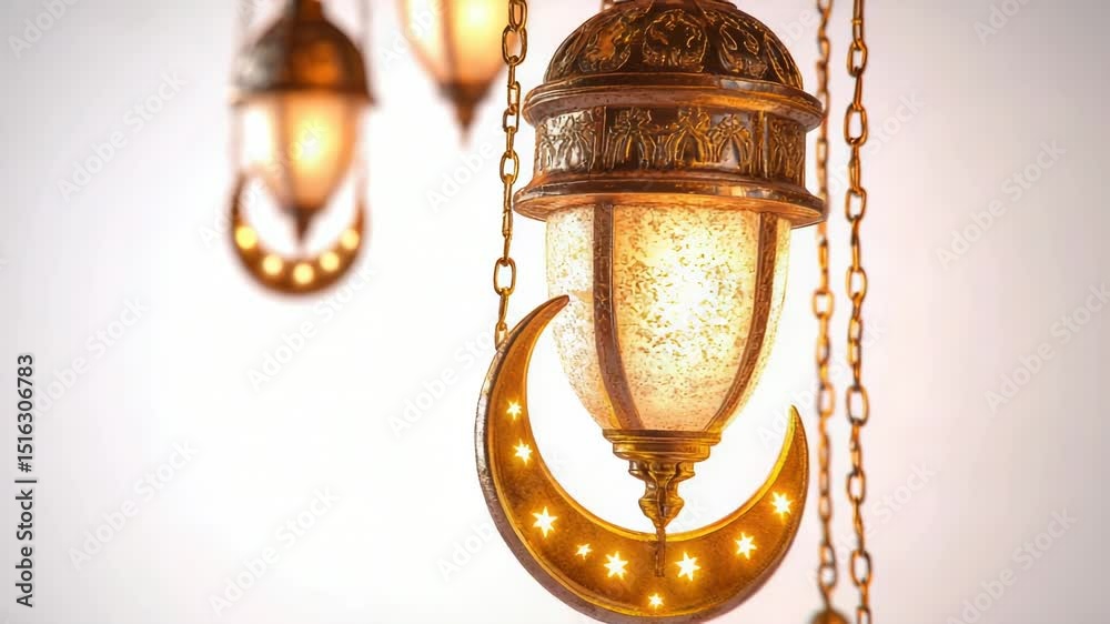 Poster a light hangs from a chain next to a modern lamp, suitable for use in interior design or product pho