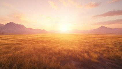 Fototapeta premium Golden Sunset Over a Vast Grassland