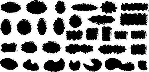 Set of hand-drawn black grunge blobs and abstract brush shapes. Perfect for backgrounds, highlight elements, textures, or DIY design compositions