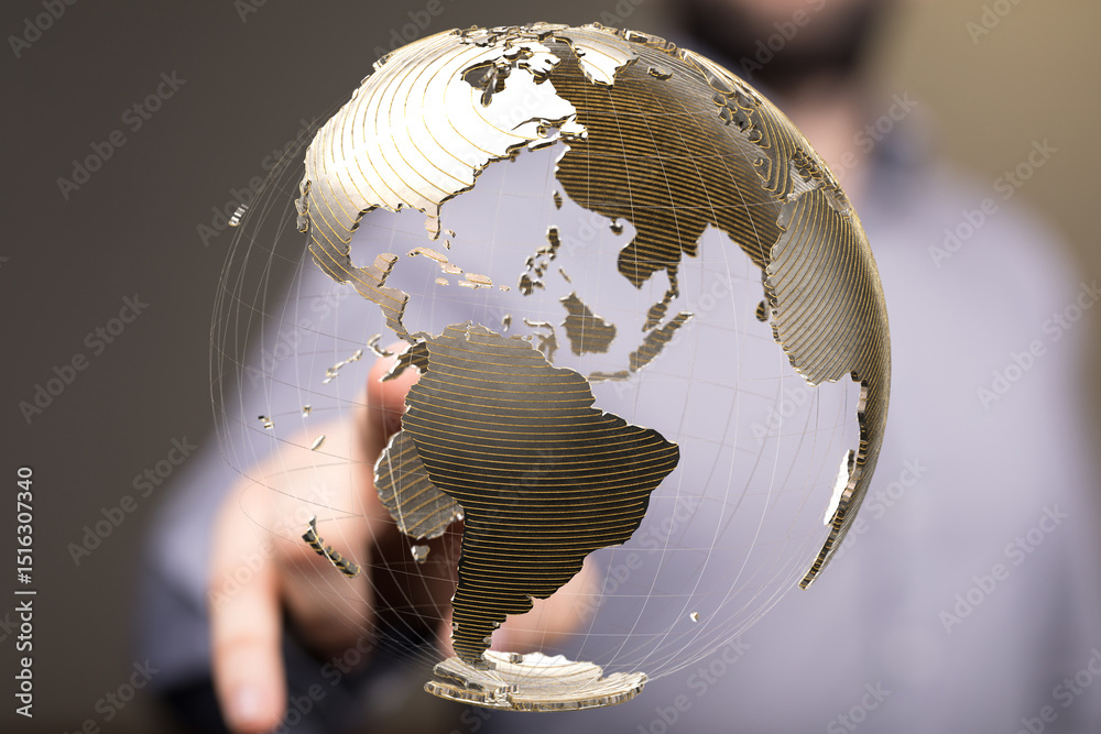 Aufkleber high-quality stock photo of a businessman interacting with a digital globe, representing global conn