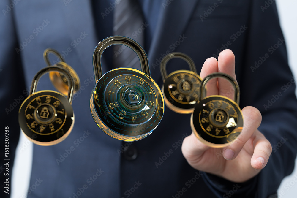 Poster high-quality image of digital locks, ideal for cybersecurity, data protection, and privacy concepts.