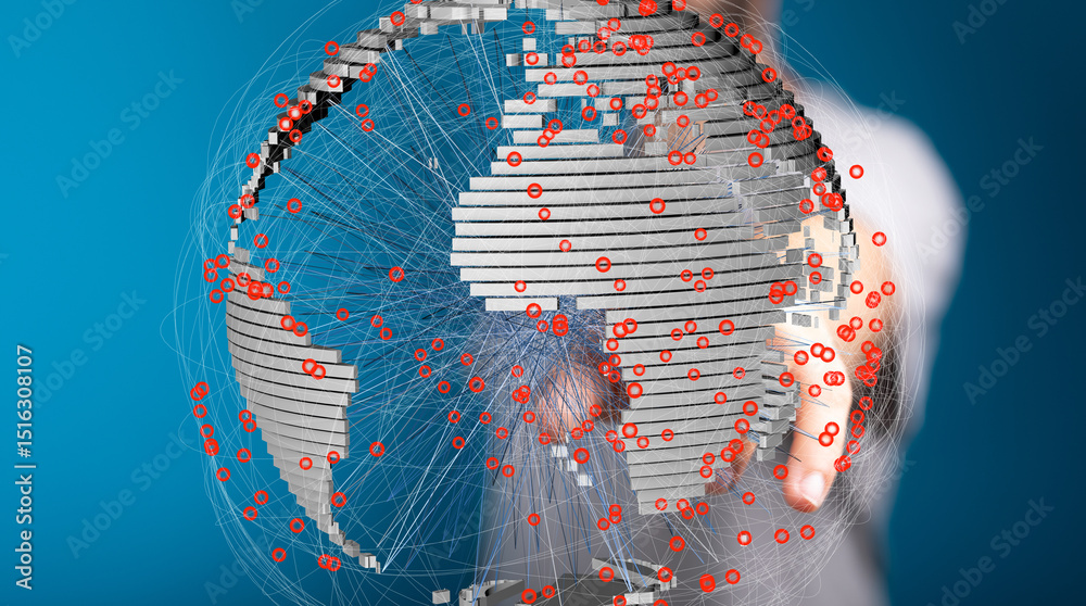 Leinwandbilder abstract image of a digital global network with connections. represents worldwide communication and 
