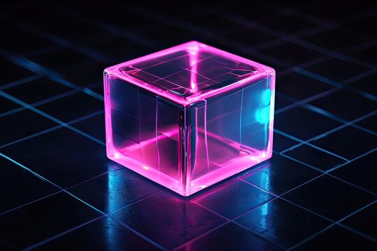 Glowing Pink Cube on Dark Grid (1)
