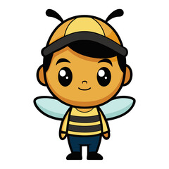 Cute Cartoon Bee in a Beekeeper Hat – Anime Style Vector Illustration