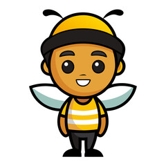 Cute Cartoon Bee in a Beekeeper Hat – Anime Style Vector Illustration