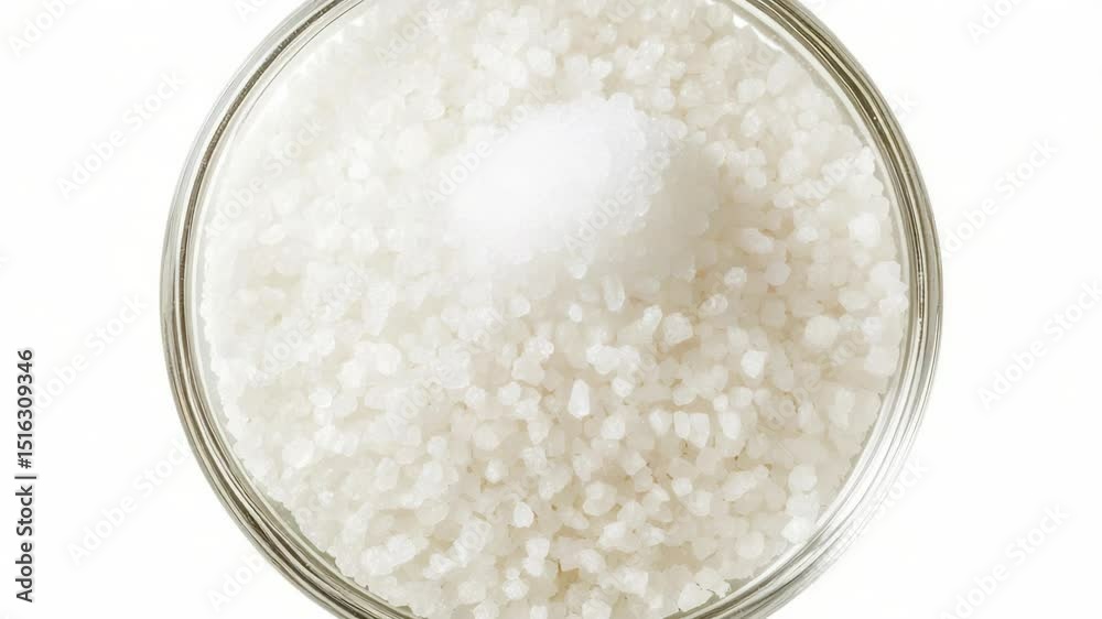 Aufkleber a simple still life image of a glass bowl filled with white rice on a table