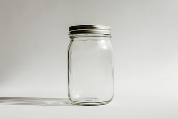 Clear glass jar standing on a light background showcasing its empty interior and sleek design