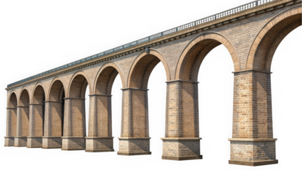 A striking stone viaduct featuring multiple arches, showcasing impressive architectural design and texture against a clean background, perfect for engineering and infrastructure themes.