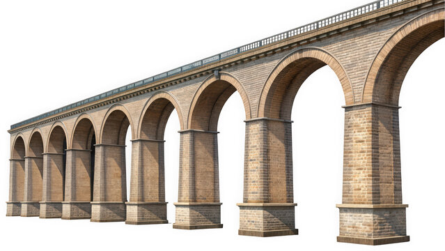 A striking stone viaduct featuring multiple arches, showcasing impressive architectural design and texture against a clean background, perfect for engineering and infrastructure themes.