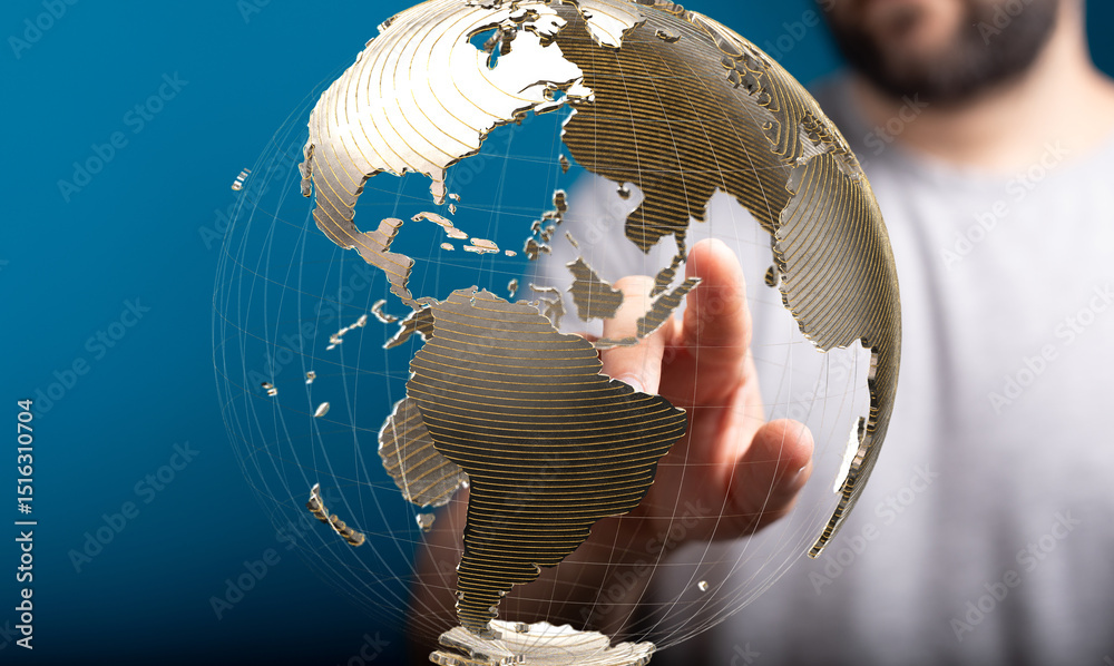 Aufkleber high-quality stock photo of a person interacting with a digital globe, representing global business 