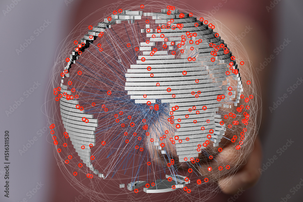Aufkleber Abstract image of a digital globe with interconnected data points, representing global network connectivity.