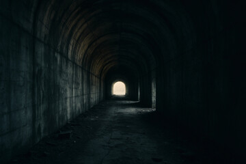 Dark tunnel with a small opening