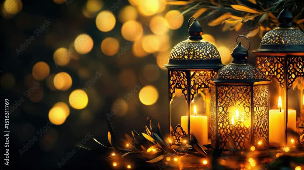Poster Group of three lanterns placed on a table, perfect for decorative or atmospheric uses