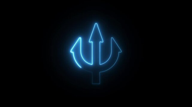 Abstract neon glowing of trident on a black background. Neptune trident.Trident devil flat. Neptune red trident.