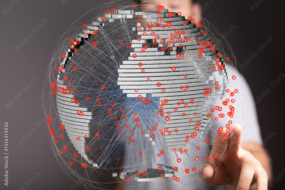 Aufkleber 3D model of Earth showcasing interconnected data points, illustrating global communication and network infrastructure.