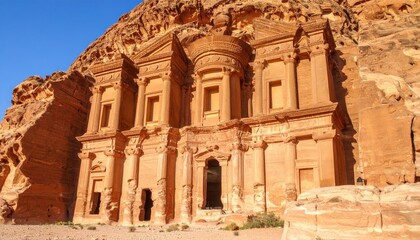Ancient Sandstone Monastery Facade In Petra Jordan