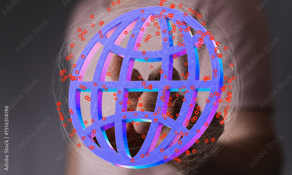 Poster abstract image of a digital world map. global network, internet, connection, technology concept.